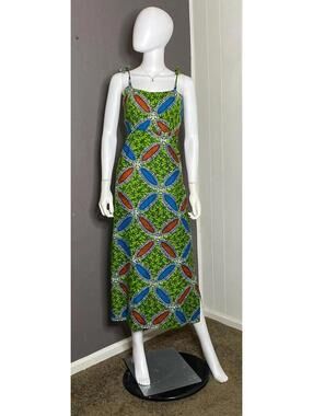 1970's Avocado Green Batik Sheath Dress size S/M